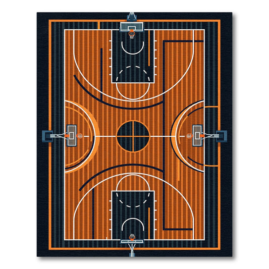 Modern Geometric Basketball Court Graphic Rug
