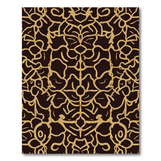 Dark Gold Symmetrical Organic Lines Rug