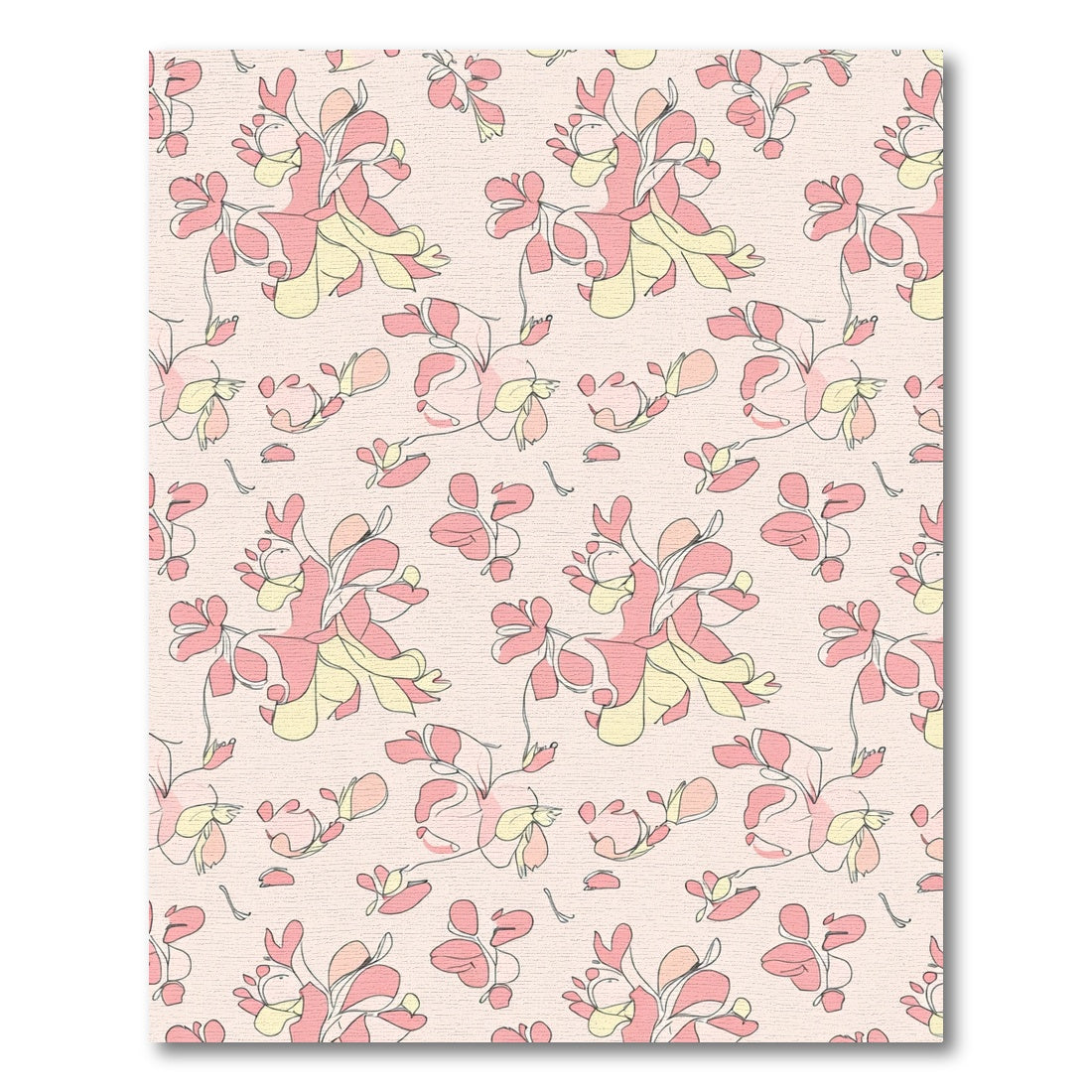 Pink Yellow Floral Line Art Rug