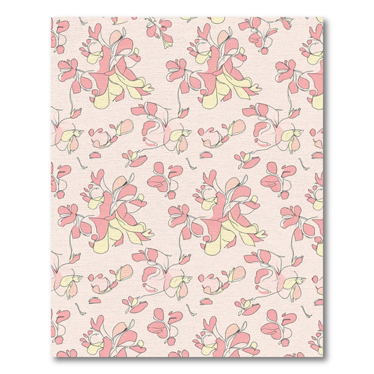 Pink Yellow Floral Line Art Rug