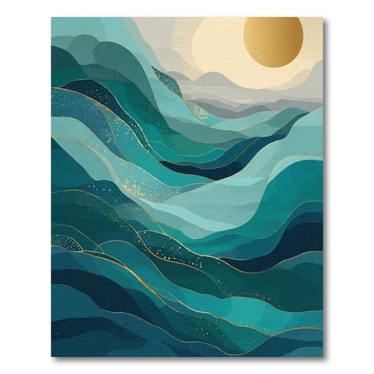 Emerald Teal Abstract Wavy Lines Rug