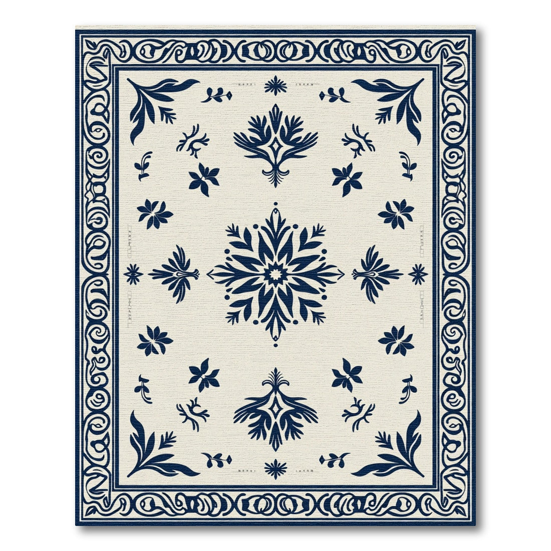 Indigo Bloom Scrollwork Cream Rug