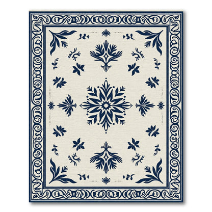 Indigo Bloom Scrollwork Cream Rug