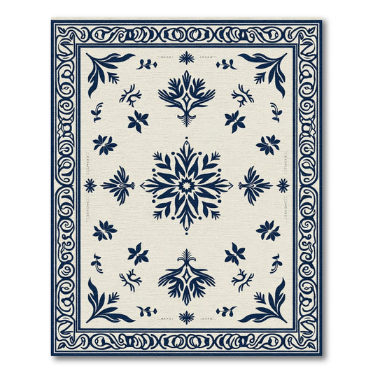 Indigo Bloom Scrollwork Cream Rug