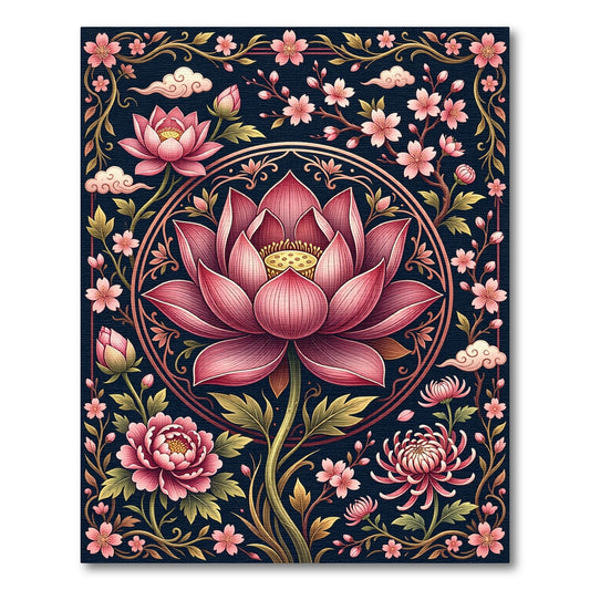 Pink Lotus Blossom Golden Medallion Rug