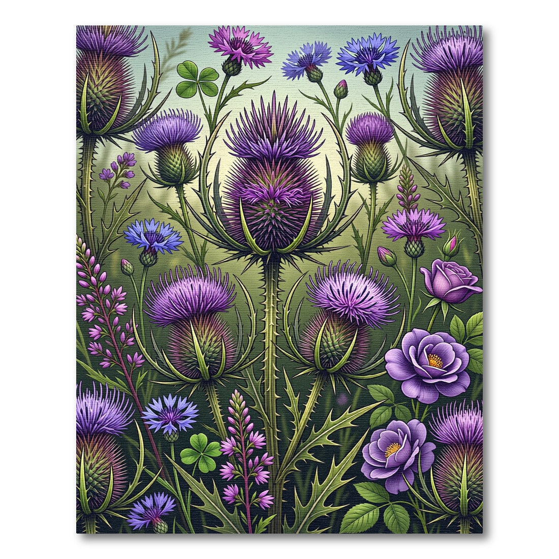 Enchanted Purple Thistle Floral Meadow Rug