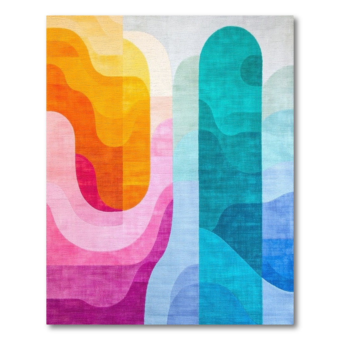 Vibrant Orange Teal Wavy Abstract Rug