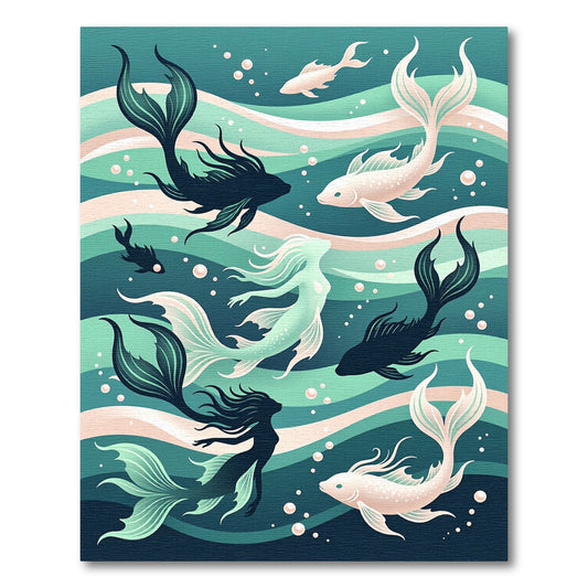Ethereal Teal Mermaid and Koi Composition Rug