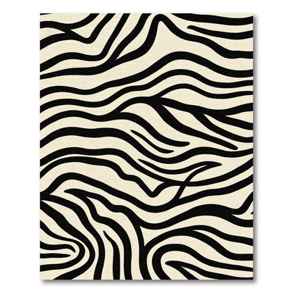 Cream And Black Abstract Zebra Stripes Rug