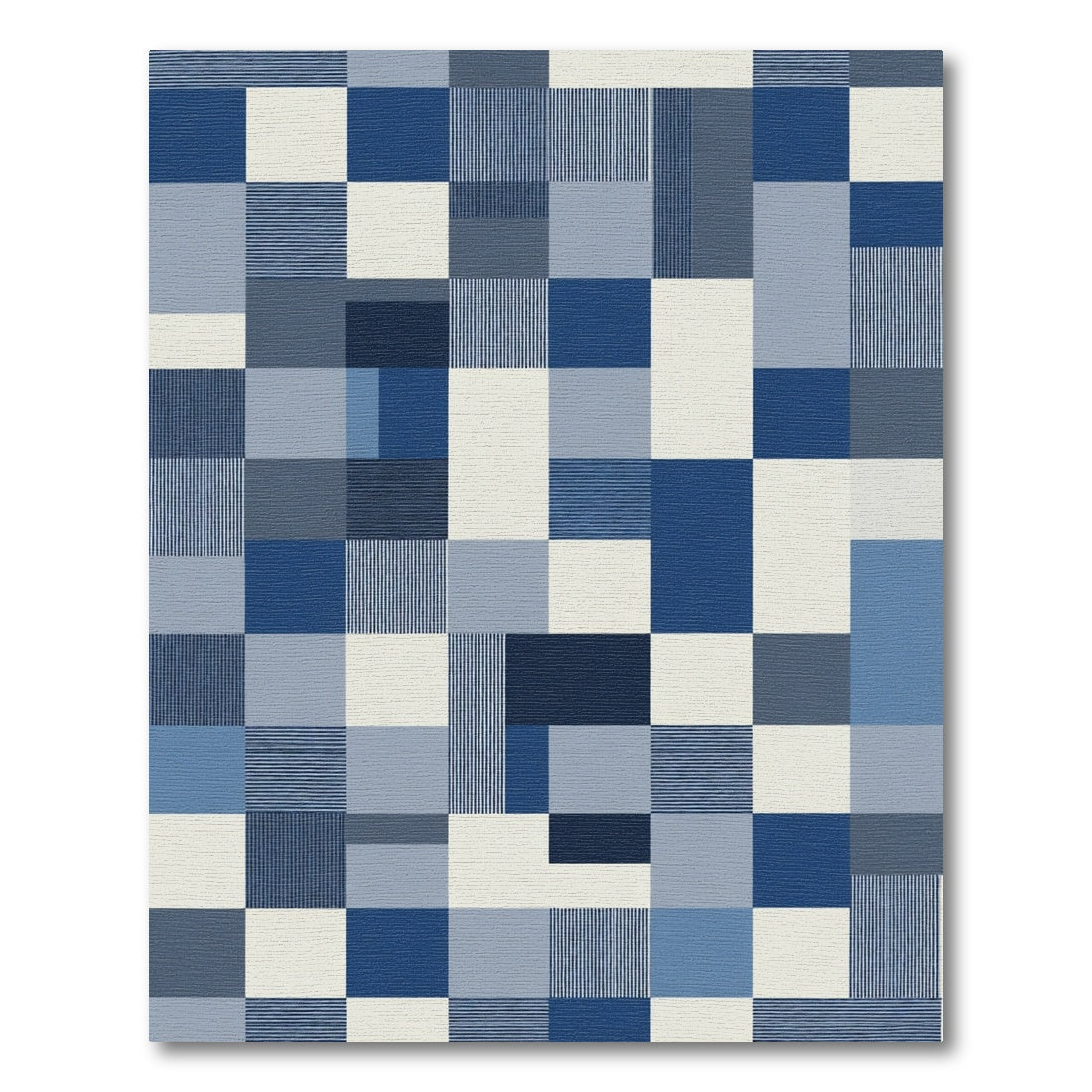 Modern Blue Geometric Patchwork Rug