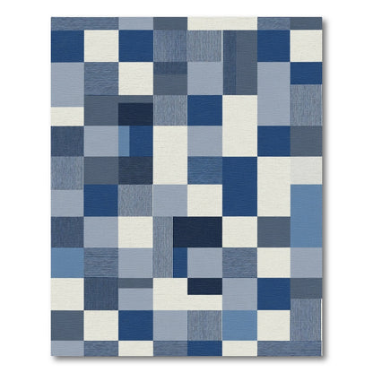 Modern Blue Geometric Patchwork Rug
