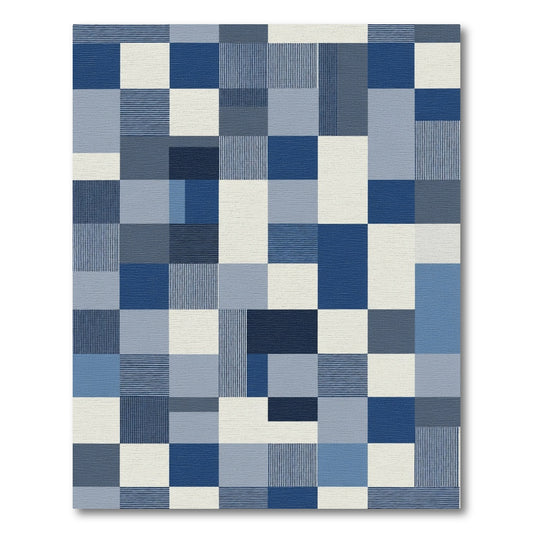 Modern Blue Geometric Patchwork Rug