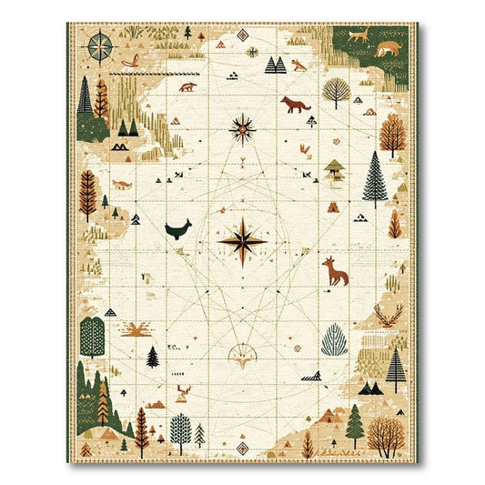 Earthy Forest Animals Map Rug