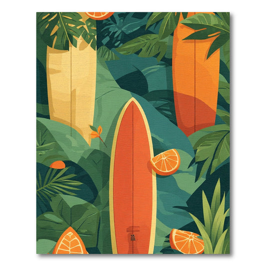 Tropical Surfboard Orange Citrus Greenery Rug