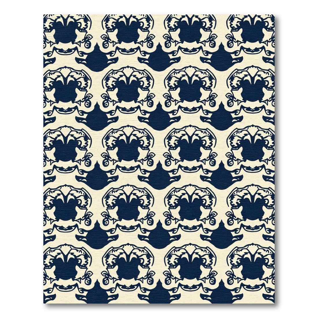 Navy Blue Ornate Flourish Damask Rug