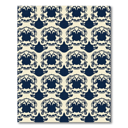 Navy Blue Ornate Flourish Damask Rug