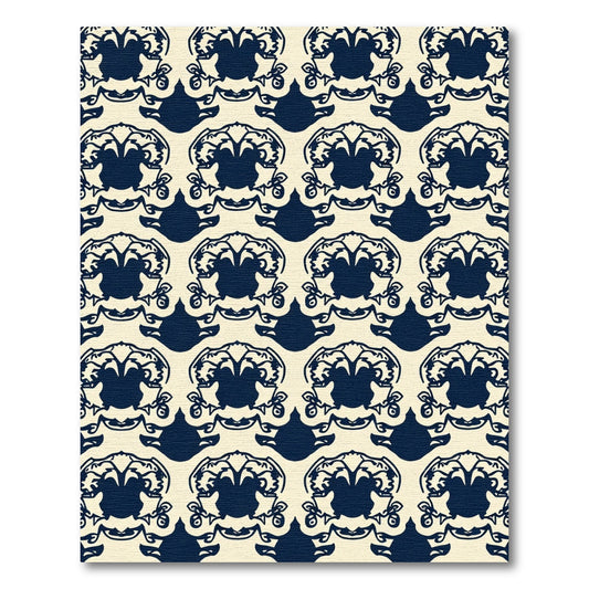 Navy Blue Ornate Flourish Damask Rug