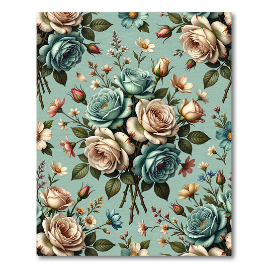 Soft Teal Rose Bouquet Floral Arrangement Rug
