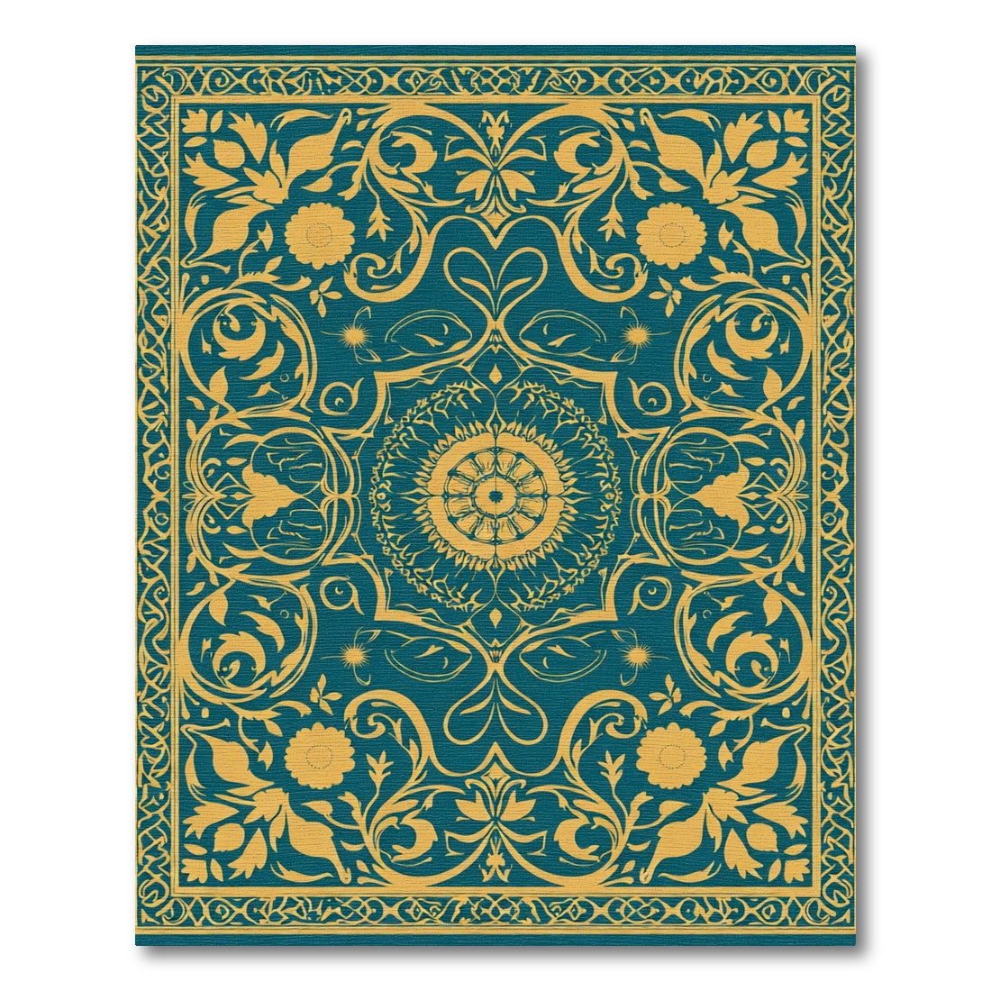 Teal And Gold Floral Medallion Rug