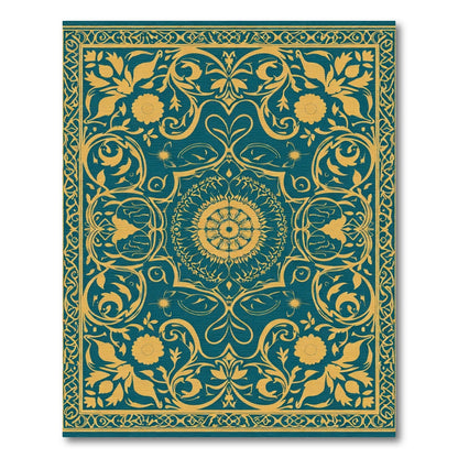 Teal And Gold Floral Medallion Rug