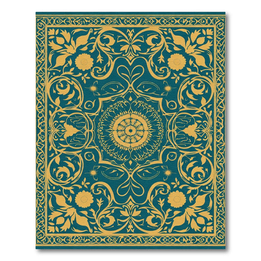 Teal And Gold Floral Medallion Rug