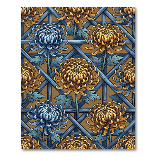 Blue Golden Chrysanthemum Lattice Rug