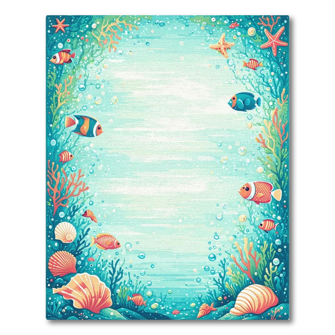 Whimsical Teal Coral Fish Reef Rug