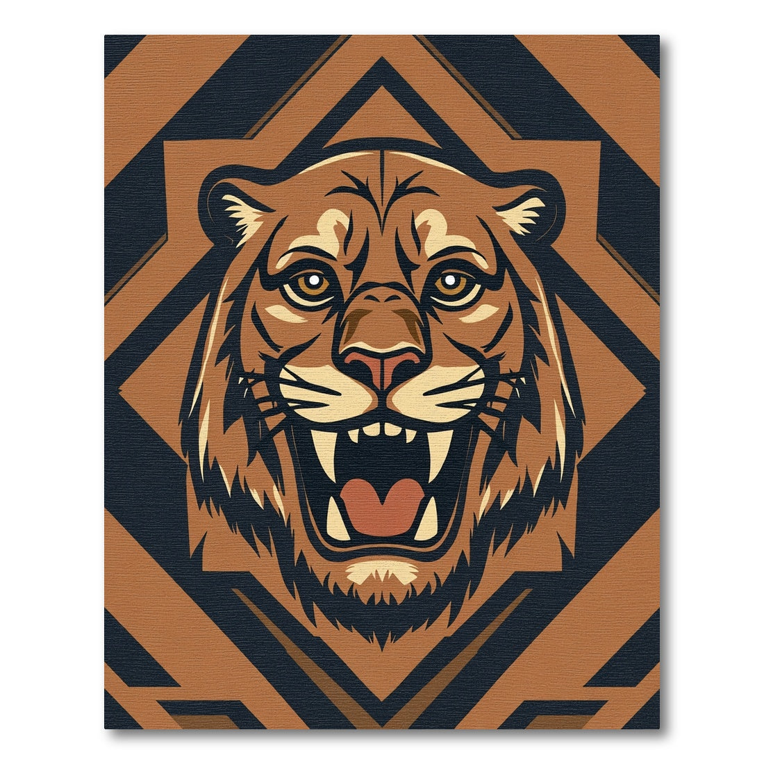 Fierce Tiger Head Geometric Brown Rug