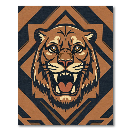 Fierce Tiger Head Geometric Brown Rug