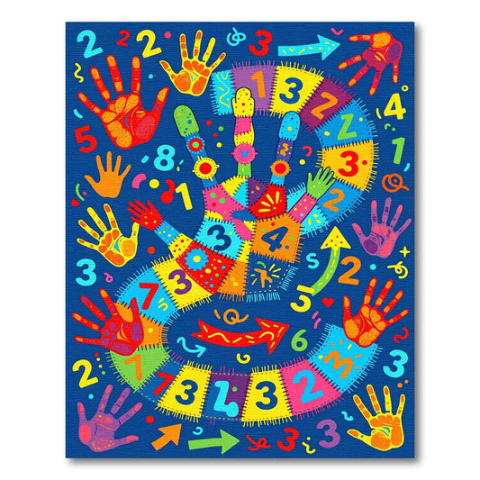 Colorful Handprint Number Game Rug