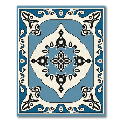Ornate Blue Ivory Botanical Scroll Rug