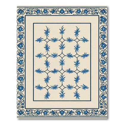 Blue Lattice Floral Border Rug