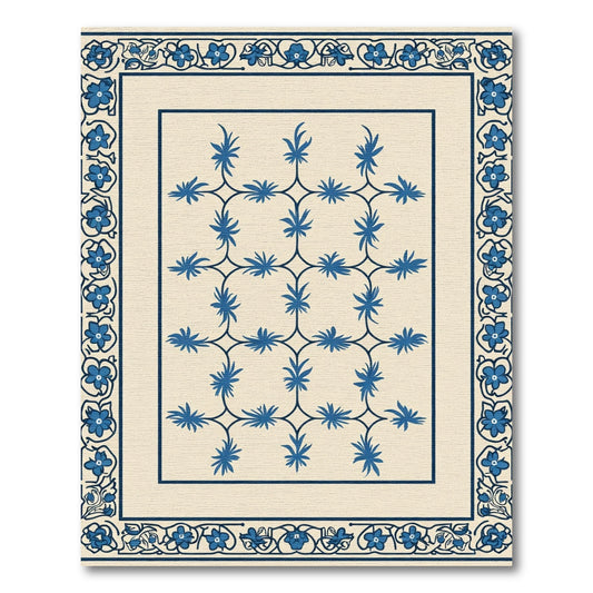 Blue Lattice Floral Border Rug