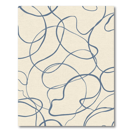 Cream Blue Swirls Abstract Overlay Rug
