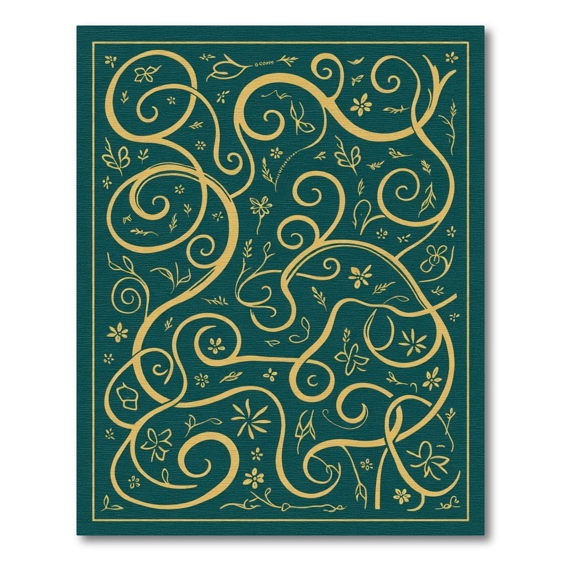 Teal Gold Vine Floral Swirl Rug