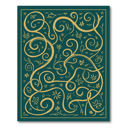 Teal Gold Vine Floral Swirl Rug