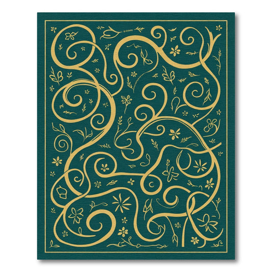 Teal Gold Vine Floral Swirl Rug