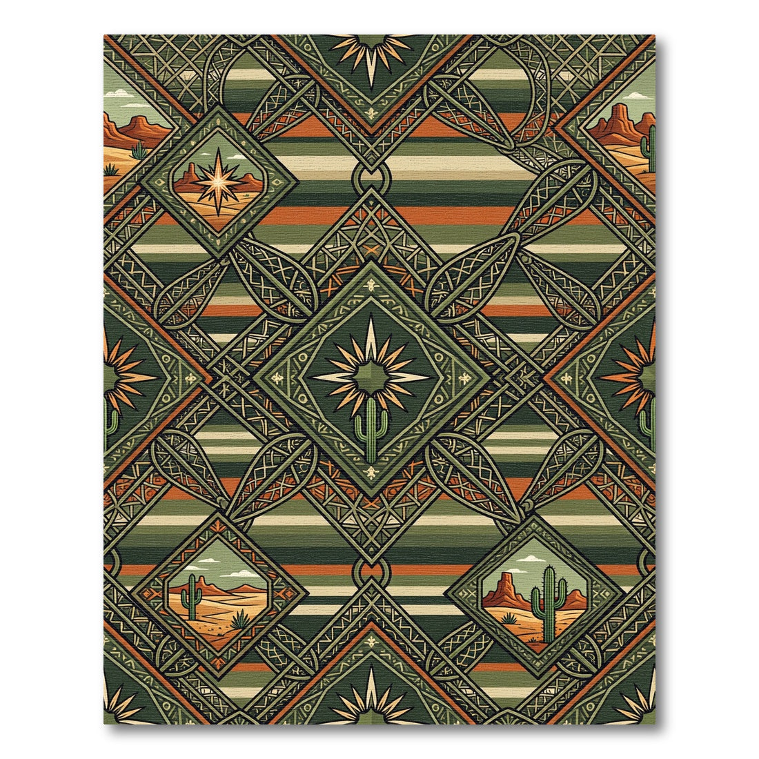 Earthy Southwestern Geometric Cactus Desert Landscape Rug