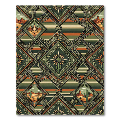 Earthy Southwestern Geometric Cactus Desert Landscape Rug