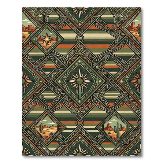 Earthy Southwestern Geometric Cactus Desert Landscape Rug