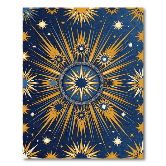 Celestial Navy Golden Radiant Starry Sun Rug