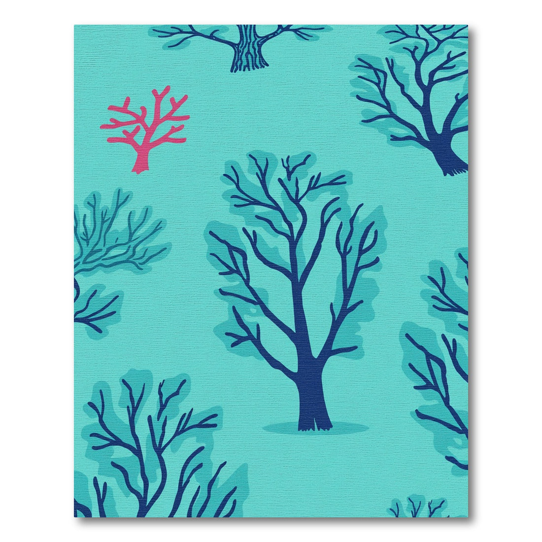 Teal And Coral Tree Silhouette Rug