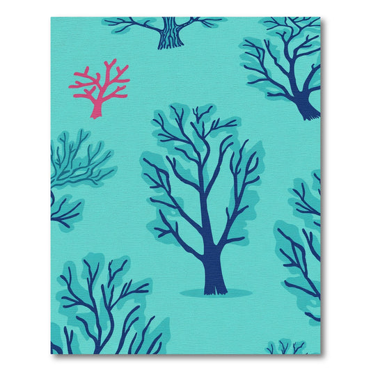 Teal And Coral Tree Silhouette Rug
