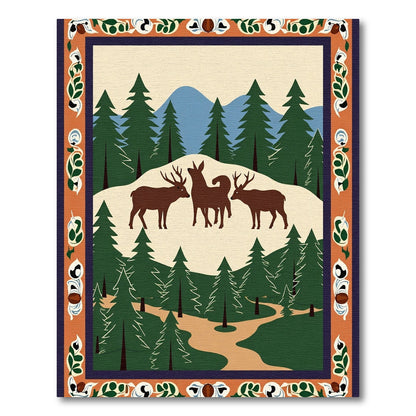 Brown Deer Forest Mountain Landscape Rug