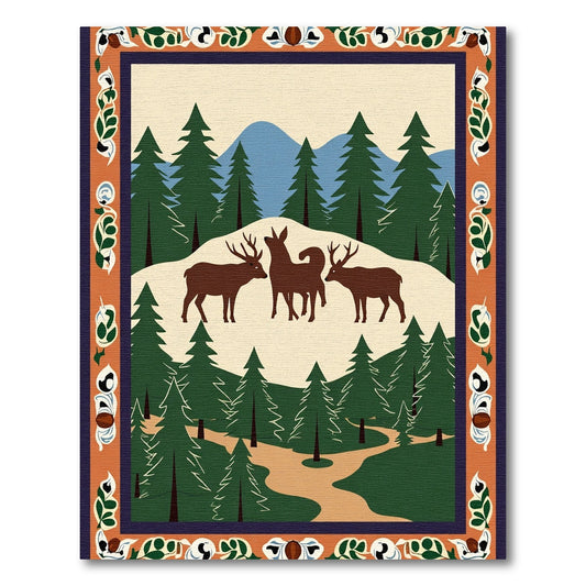 Brown Deer Forest Mountain Landscape Rug