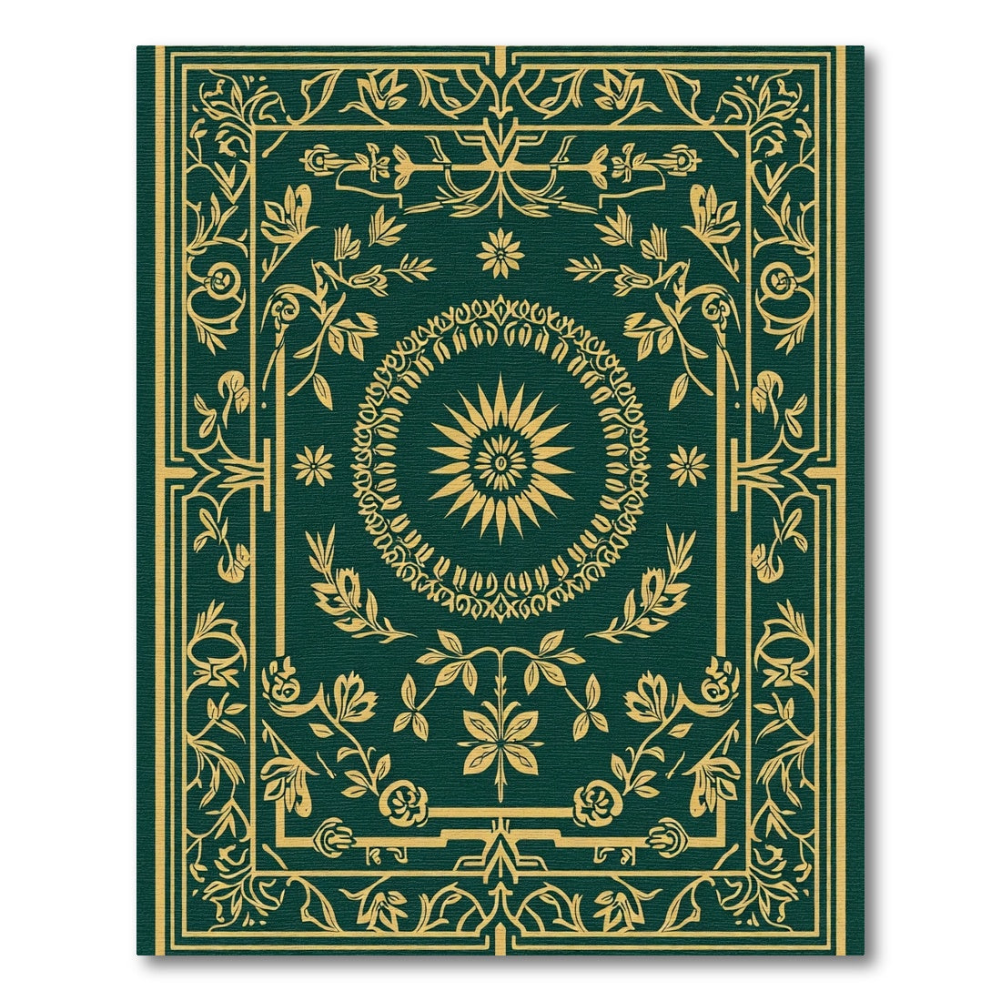 Emerald Gold Ornate Floral Border Rug