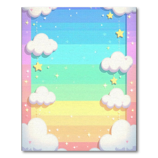 Dreamy Rainbow Fluffy Clouds Stars Rug