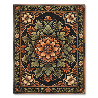 Autumnal Floral Mandala Ornate Gold Foliage Rug