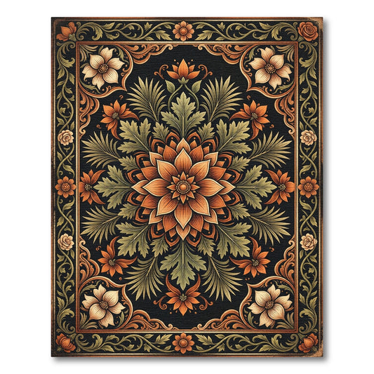 Autumnal Floral Mandala Ornate Gold Foliage Rug