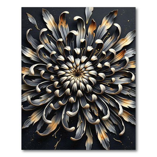 Dramatic Black Golden Chrysanthemum Bloom Rug